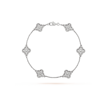 [Love More]Silberarmband mit Kleeblatt-Motiv 6 und Diamanten