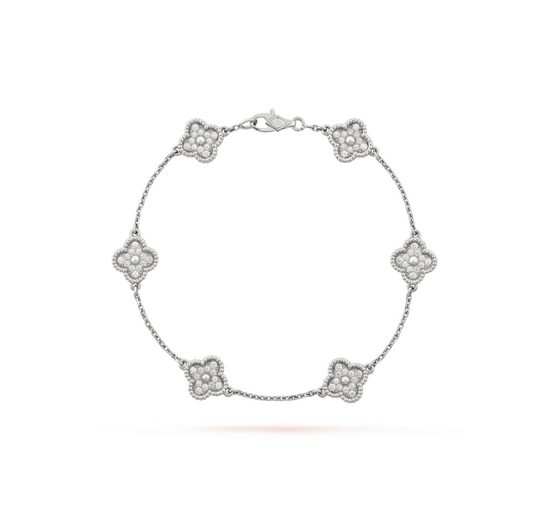 [Love More]Silberarmband mit Kleeblatt-Motiv 6 und Diamanten