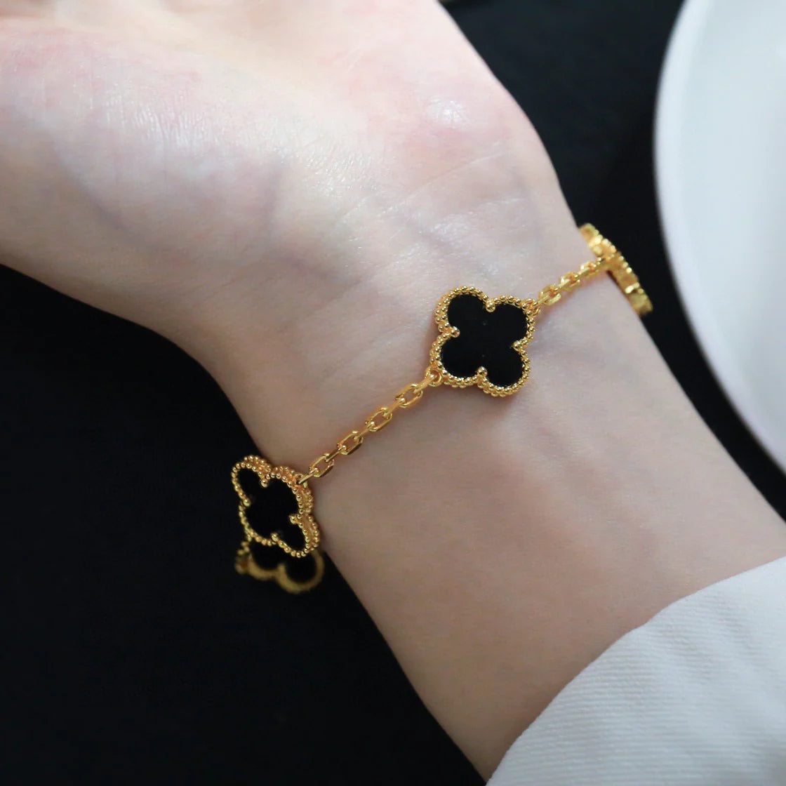 [Love More]CLOVER  5 MOTIFS BLACK ONYX BRACELET