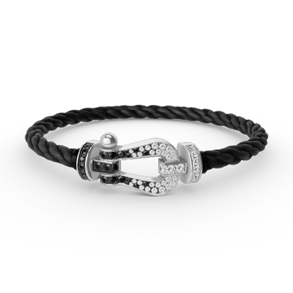 [Love More]FORCE GROSSES HUFEISENARMBAND SCHWARZ WEISS DIAMANT SILBER