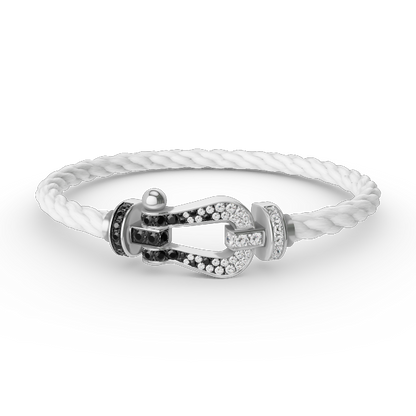 [Love More]FORCE GROSSES HUFEISENARMBAND SCHWARZ WEISS DIAMANT SILBER