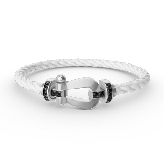 [Love More]FORCE GROSSES HUFEISEN-ARMBAND MIT SCHWARZEN DIAMANTEN, SILBER