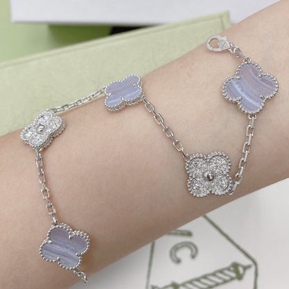 [Love More]CLOVER  5 MOTIF DIAMOND PURPLE CHALCEDONY BRACELET SILVER