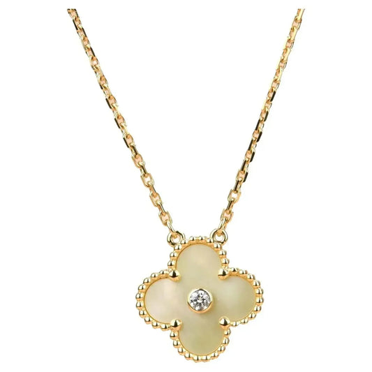 [Love More]CLOVER 15MM DIAMANT GOLD PERLMUTT HALSKETTE