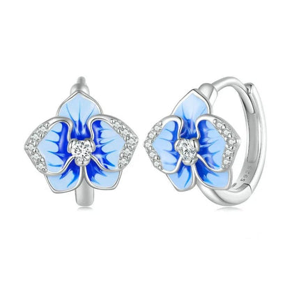 Blaue Emaille Schmetterling Orchidee Ohrclips Phalaenopsis Blume Ohrschnallen