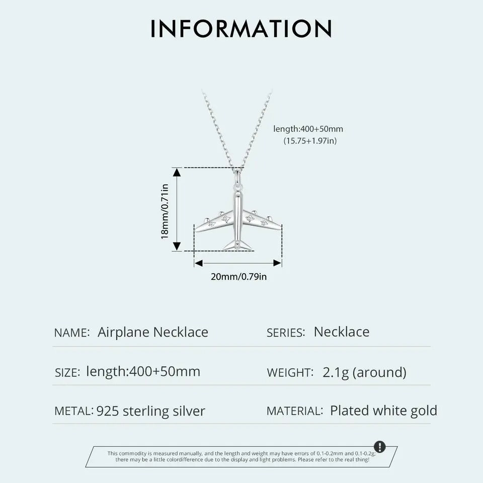 Zarte Halskette mit Flugzeug-Anhänger, platiniert