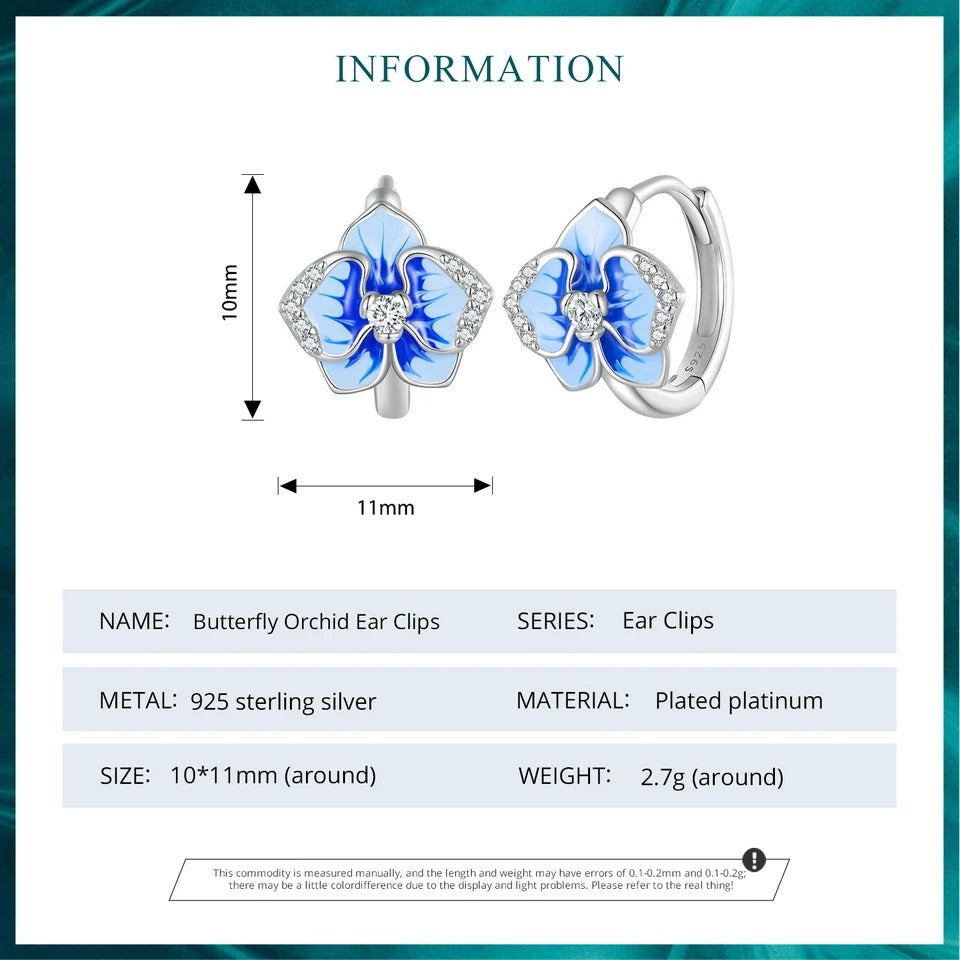 Blaue Emaille Schmetterling Orchidee Ohrclips Phalaenopsis Blume Ohrschnallen