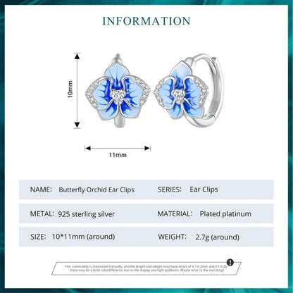 Blaue Emaille Schmetterling Orchidee Ohrclips Phalaenopsis Blume Ohrschnallen