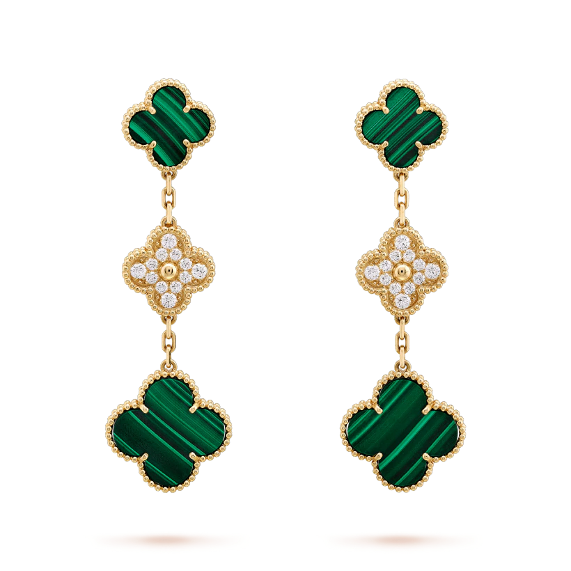 [Love More]CLOVER EARRINGS GOLD MALACHITE DIAMOND 3 MOTIF