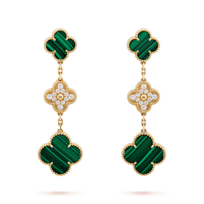 [Love More]CLOVER EARRINGS GOLD MALACHITE DIAMOND 3 MOTIF