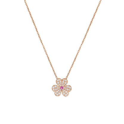 [Love More]FRIVOLE ROSÉGOLD-HALSKETTE MIT BLUMEN UND DIAMANTEN