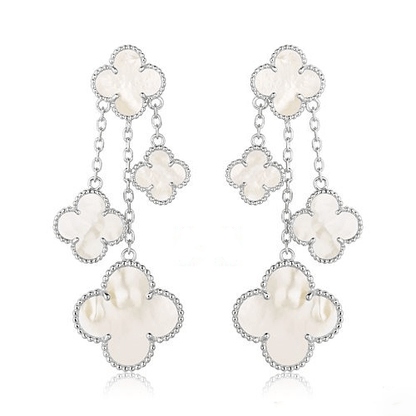 [Love More]CLOVER EARRINGS WHITE MOP 4 MOTIFS SILVER