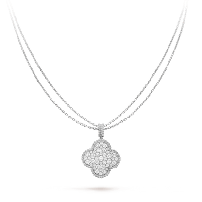 [Love More]CLOVER 25MM SILVER FULL DIAMOND BIG CLOVER NECKLACE