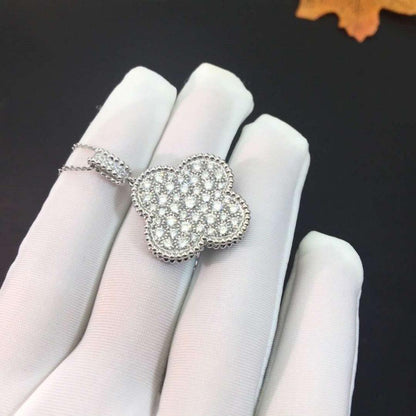 [Love More]CLOVER 25MM SILVER FULL DIAMOND BIG CLOVER NECKLACE