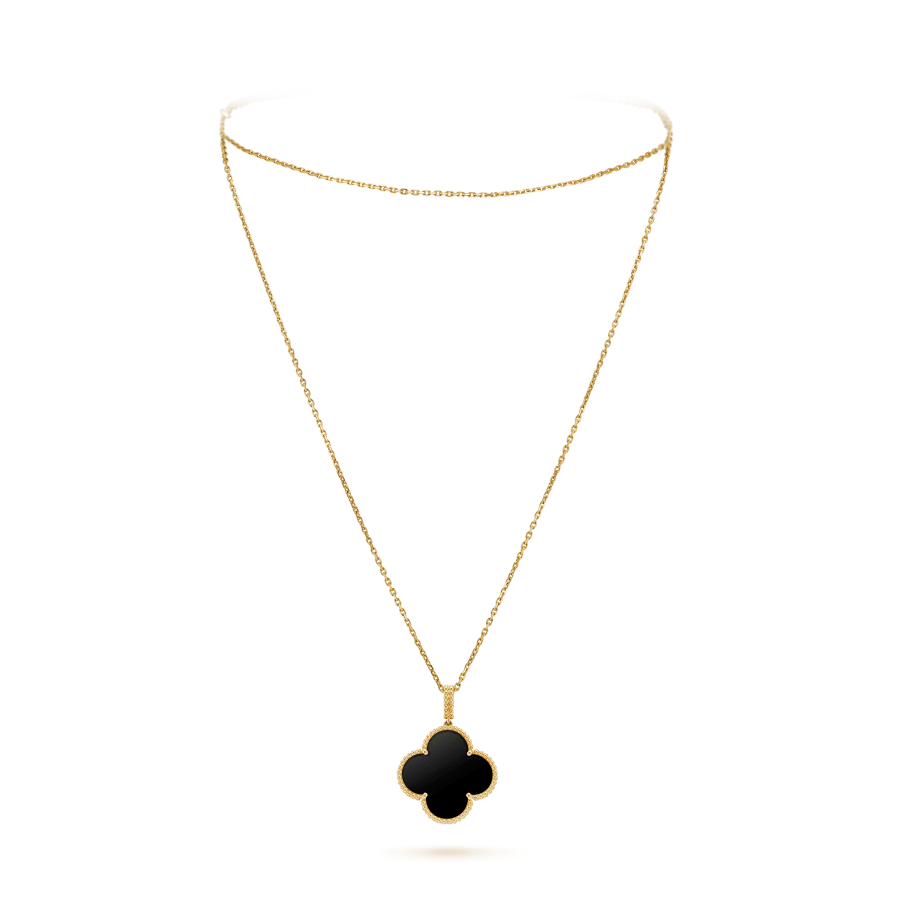 [Love More]CLOVER 25MM GOLD ONYX GROSSE KLEEKETTE