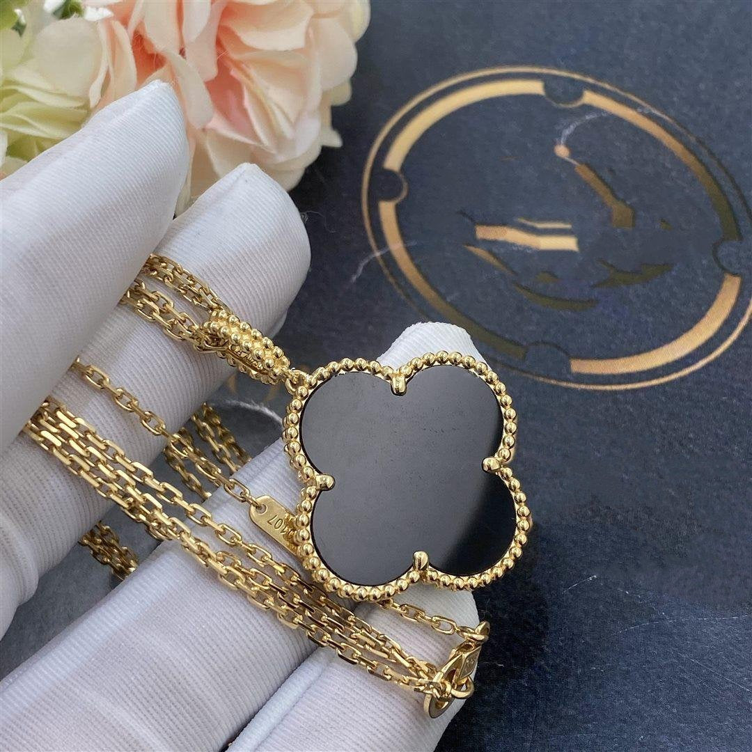 [Love More]CLOVER 25MM GOLD ONYX GROSSE KLEEKETTE