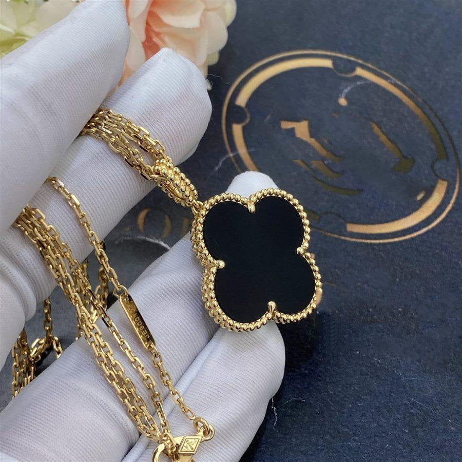 [Love More]CLOVER 25MM GOLD ONYX GROSSE KLEEKETTE