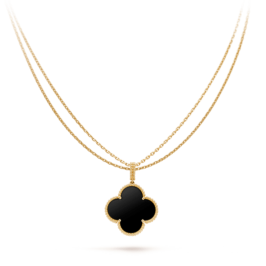 [Love More]CLOVER 25MM GOLD ONYX BIG CLOVER NECKLACE