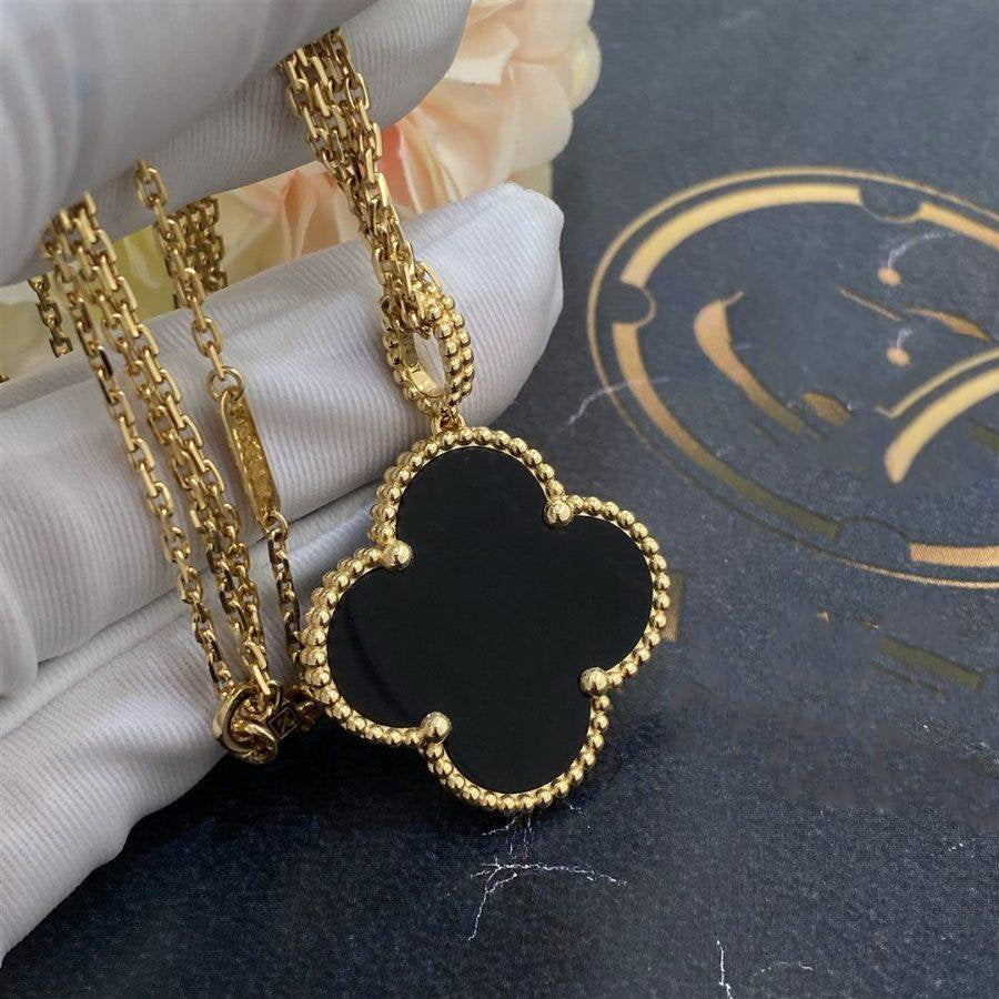 [Love More]CLOVER 25MM GOLD ONYX GROSSE KLEEKETTE