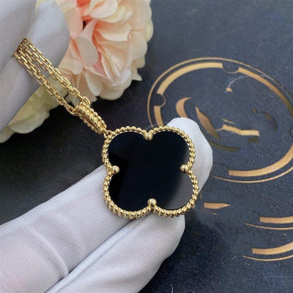 [Love More]CLOVER 25MM GOLD ONYX GROSSE KLEEKETTE