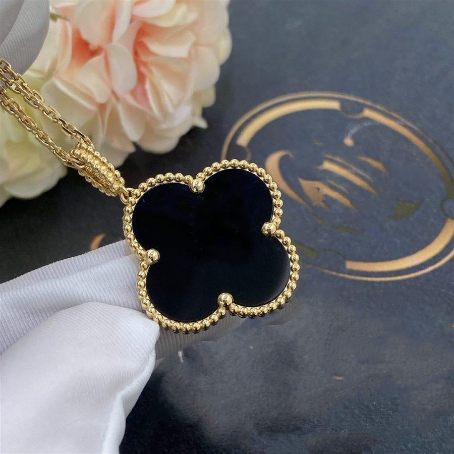 [Love More]CLOVER 25MM GOLD ONYX GROSSE KLEEKETTE