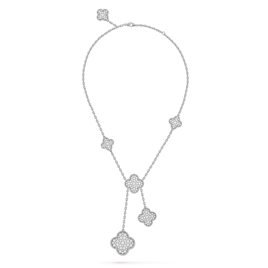 [Love More]CLOVER 5 MOTIFS SILVER DIAMONDS NECKLACE