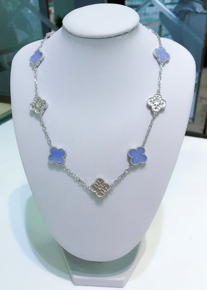 [Love More]CLOVER 10 MOTIFS CHALCEDONY DIAMONDS SILVER NECKLACE