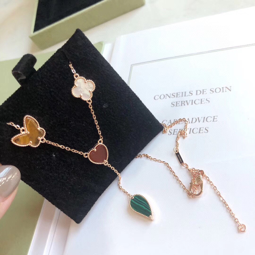 [Love More]LUCKY SPRING 4 MOTIFS ROSE GOLD NECKLACE