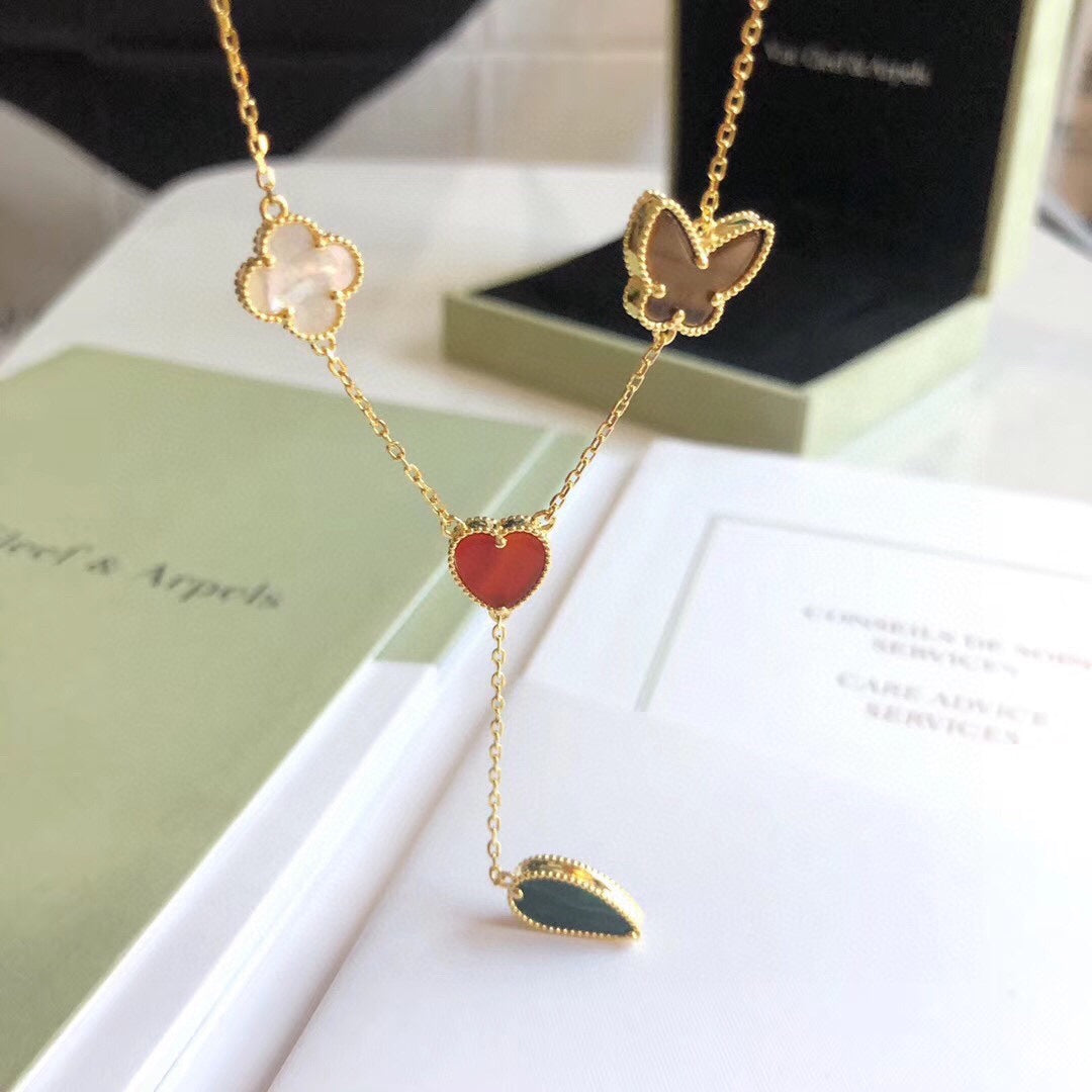 [Love More]LUCKY SPRING 4 MOTIFS ROSE GOLD NECKLACE