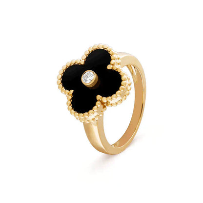 [Love More]CLOVER ONYX RING GOLD DIAMANT