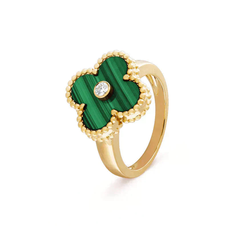 [Love More]CLOVER MALACHIT RING GOLD DIAMANT