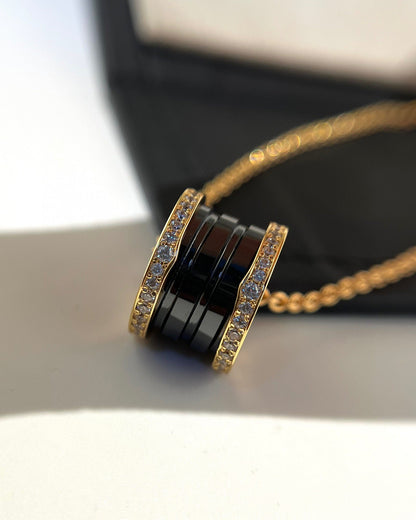 [Love More]ZERO 1 SCHWARZE KERAMIK DIAMANT ROSGOLD HALSKETTE