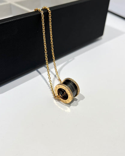 [Love More]ZERO 1 BLACK CERAMIC DIAMOND PINK GOLD NECKLACE